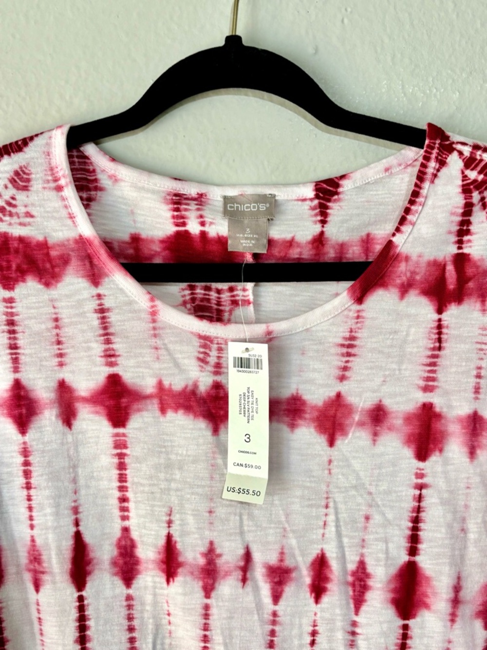 NWT Chico's Knit Tie Dye Artsy Top Womens XL Wine Boho Retro Festival Holiday - Picture 4 of 5